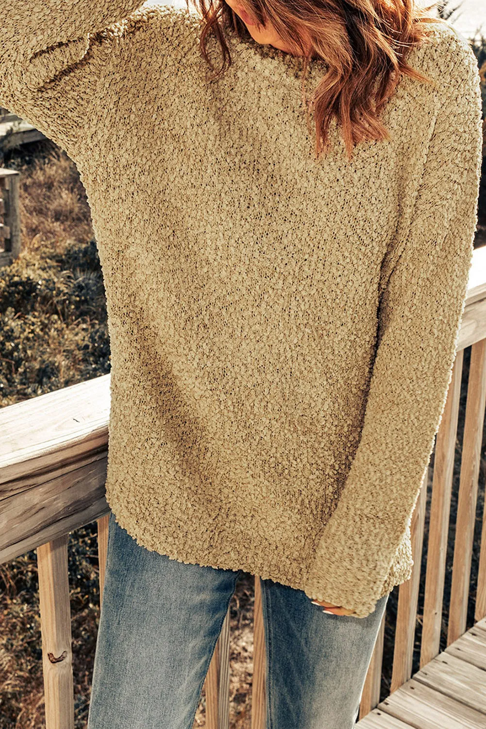 Apricot Porncorn Drop Shoulder Pullover Knit Sweater