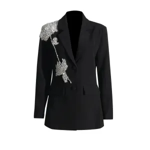 Autumn Slim Blazers For Women Notched Collar Long Sleeve Patchwork Diamonds Chic Style Blazer Female Fashion