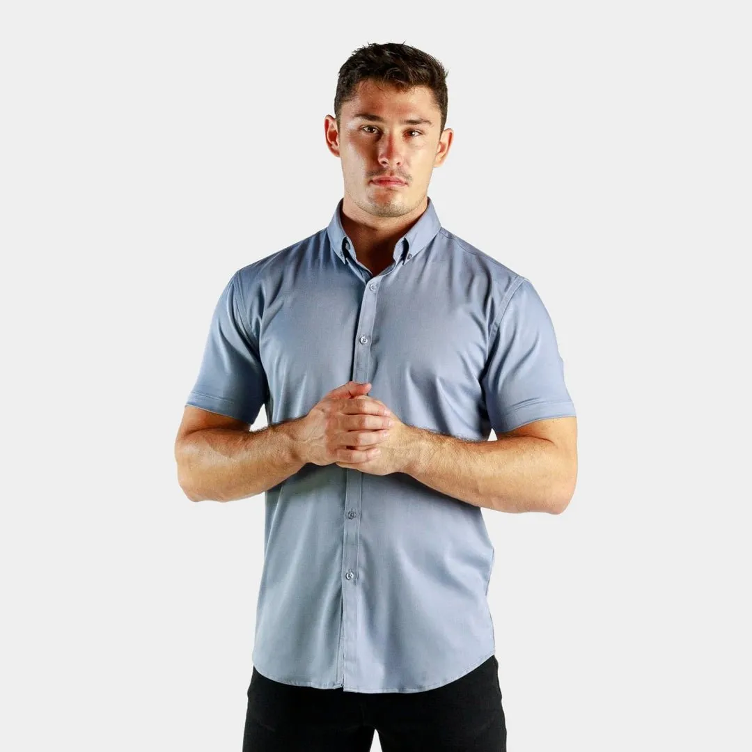 Bamboo Satin Stretch Short Sleeve Shirt - Silver