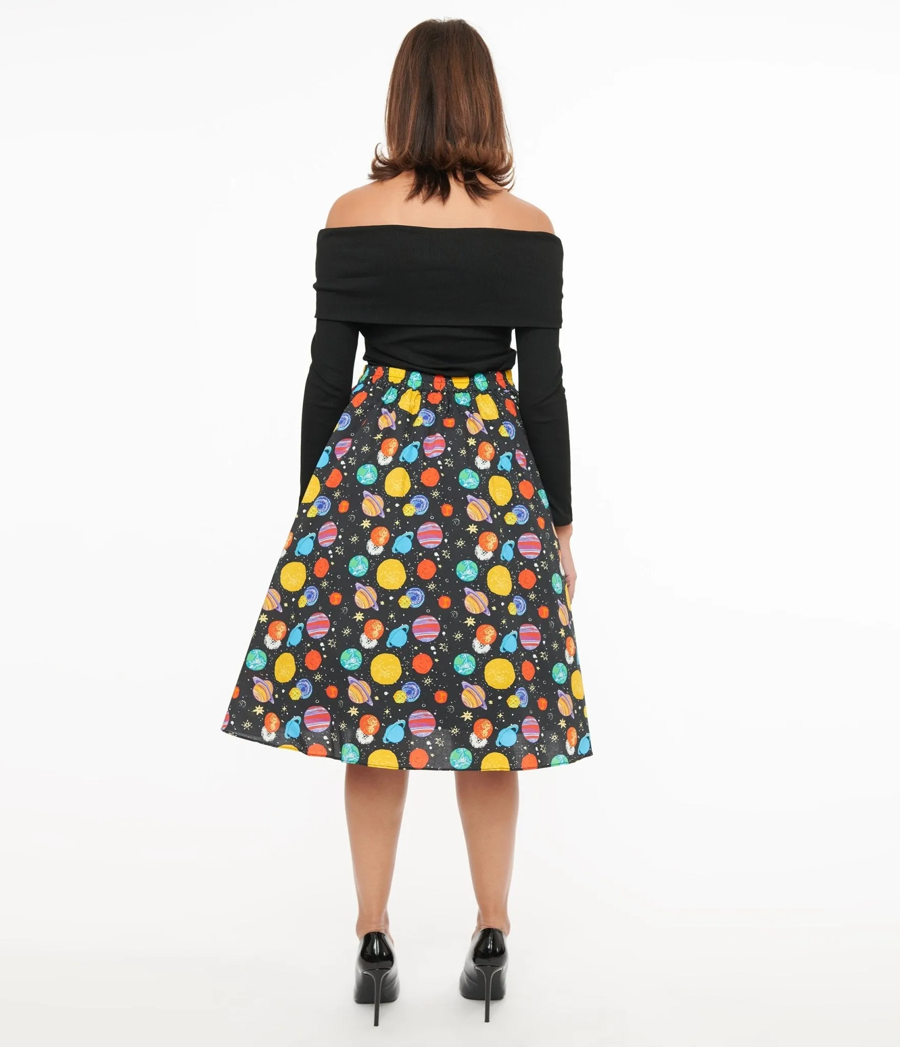 Black & Multicolor Planets Cotton Skirt