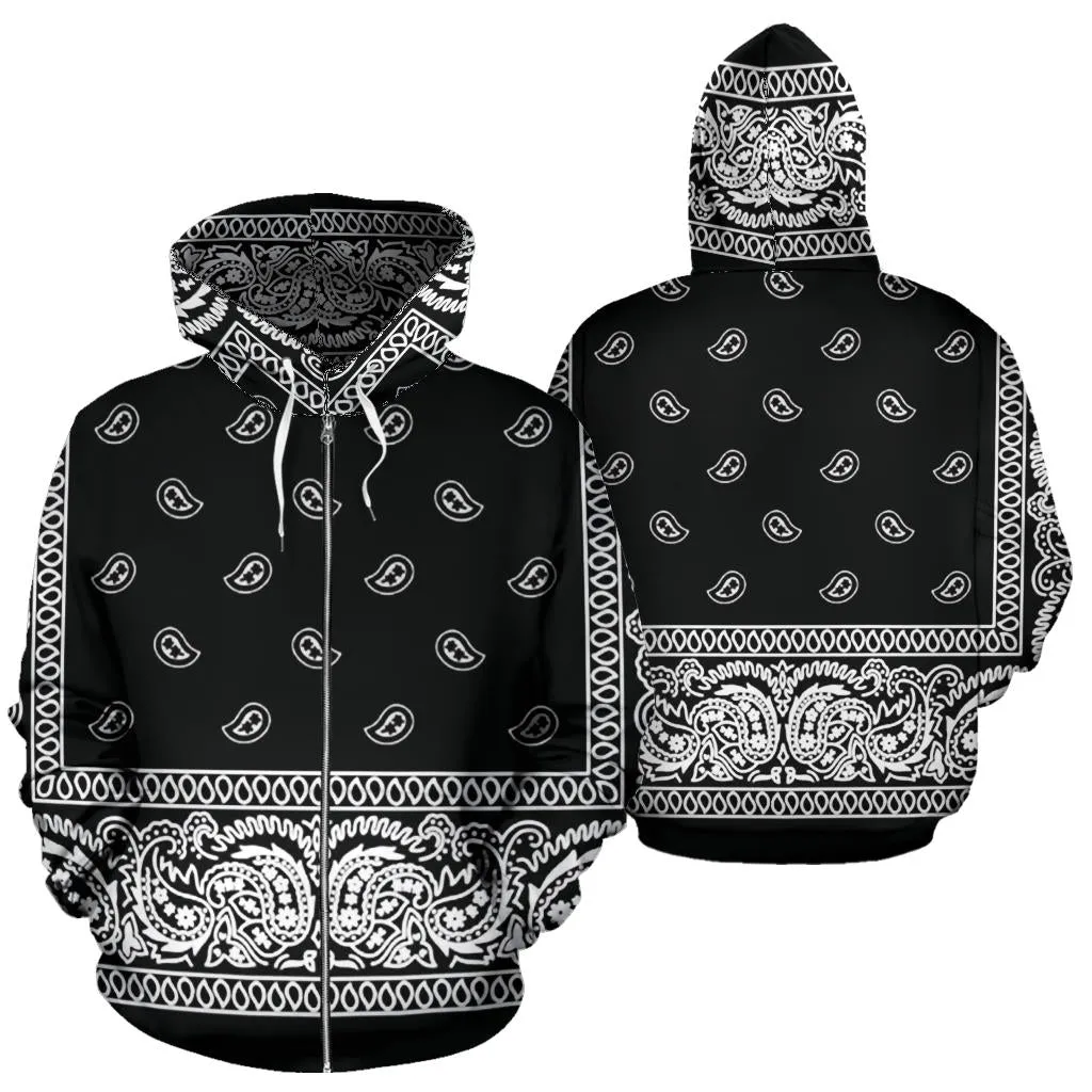 Black Bandanna Zip Up Hoodie