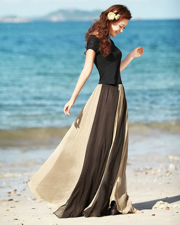 Bohemia Style Multi-way Strapless Chiffon Long Pleated Beach Skirt