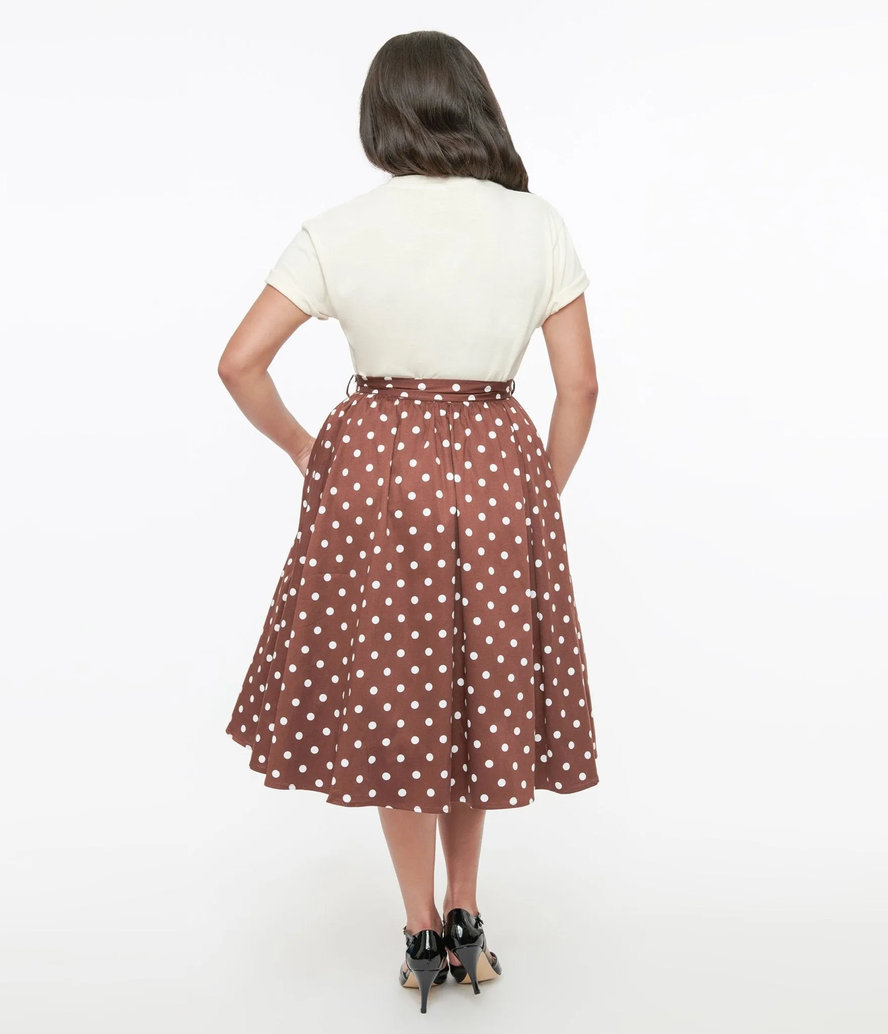 Brown & White Polka Dot Paula Swing Skirt