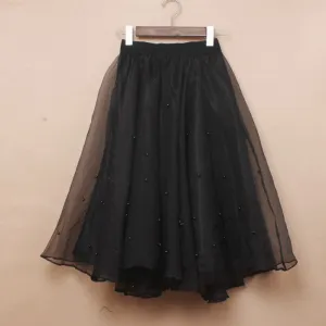 Charming High Waist Pure Color Beads Pleated Skirt