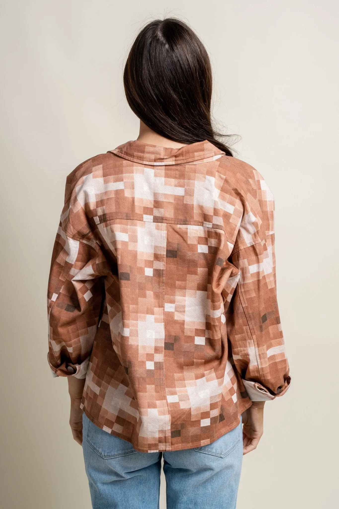 Checkered pocket detail jacket brick