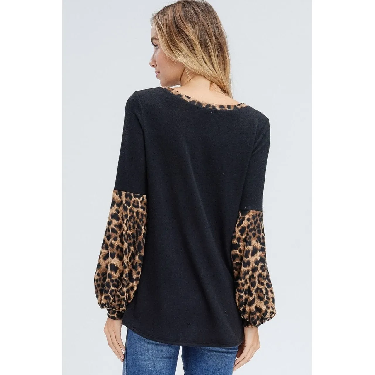 Cheetah Puff Sleeve Knit Sweater