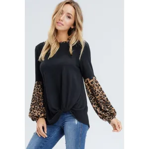 Cheetah Puff Sleeve Knit Sweater