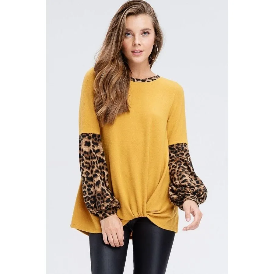 Cheetah Puff Sleeve Knit Sweater