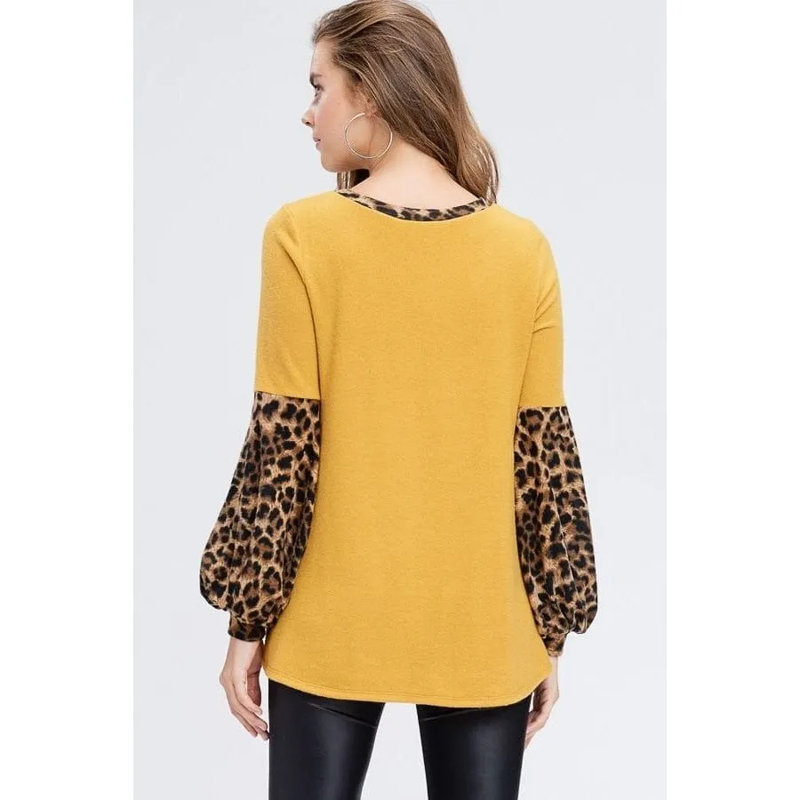 Cheetah Puff Sleeve Knit Sweater