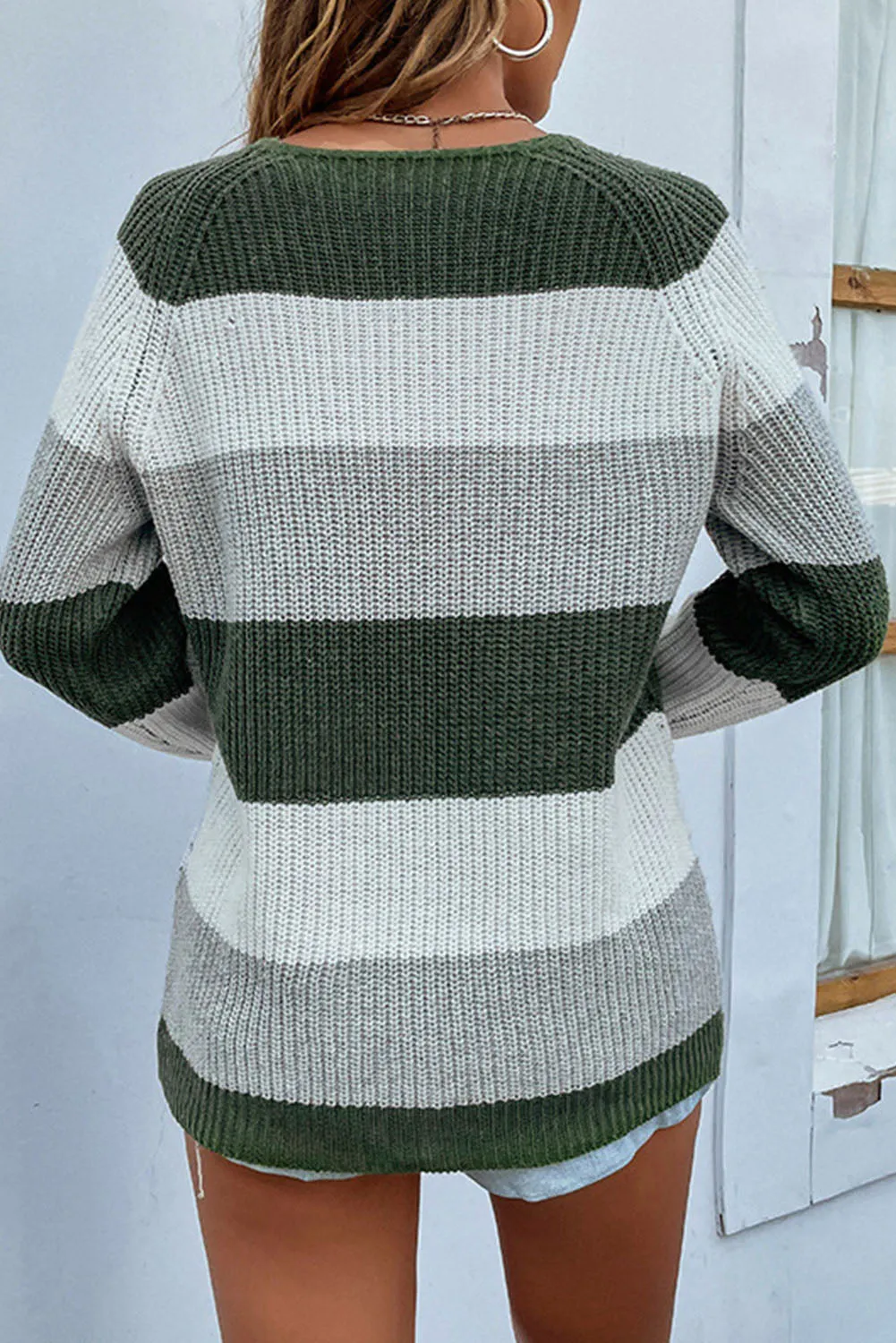 Chevron Color Block Striped Knit Pullover Sweater