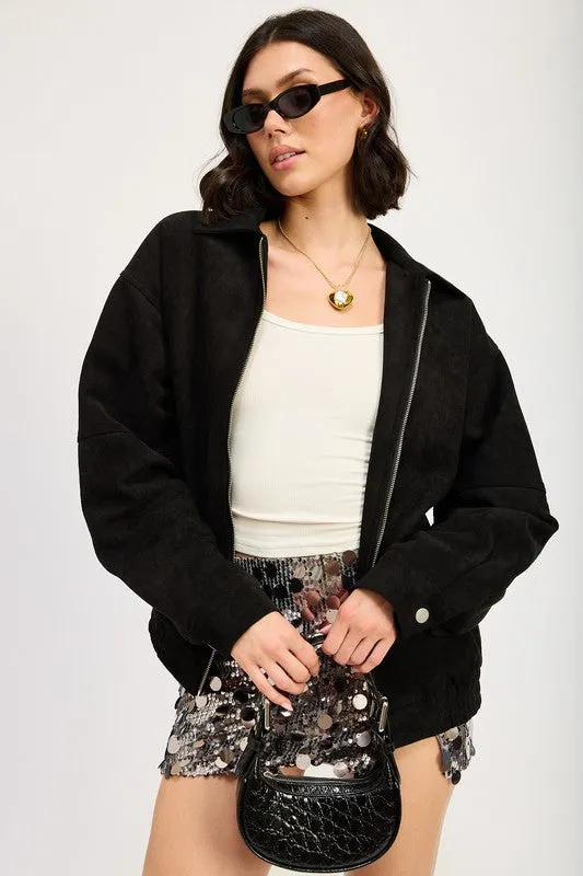 Cindy Oversized Suede Bomber Jacket