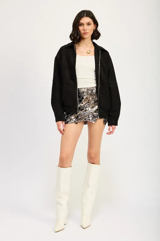 Cindy Oversized Suede Bomber Jacket