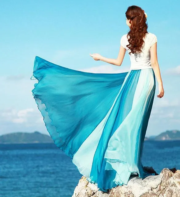 Clearance Bohemia Style Multi-way Strapless Chiffon Long Pleated Beach Skirt