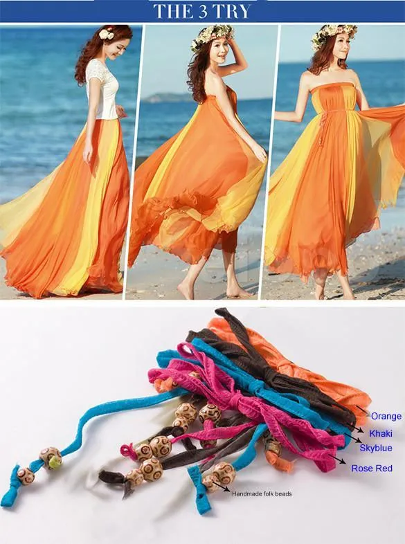 Clearance Bohemia Style Multi-way Strapless Chiffon Long Pleated Beach Skirt