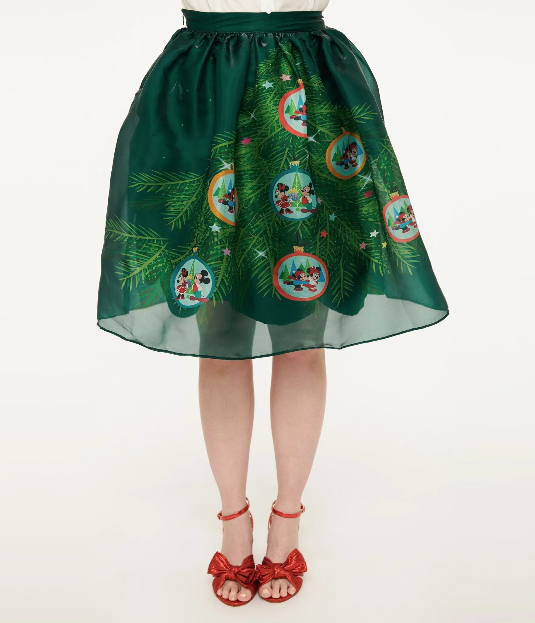 Disney Holiday Collection by Unique Vintage Light Up Green Mickey & Minnie Christmas Tree Ballerina Skirt