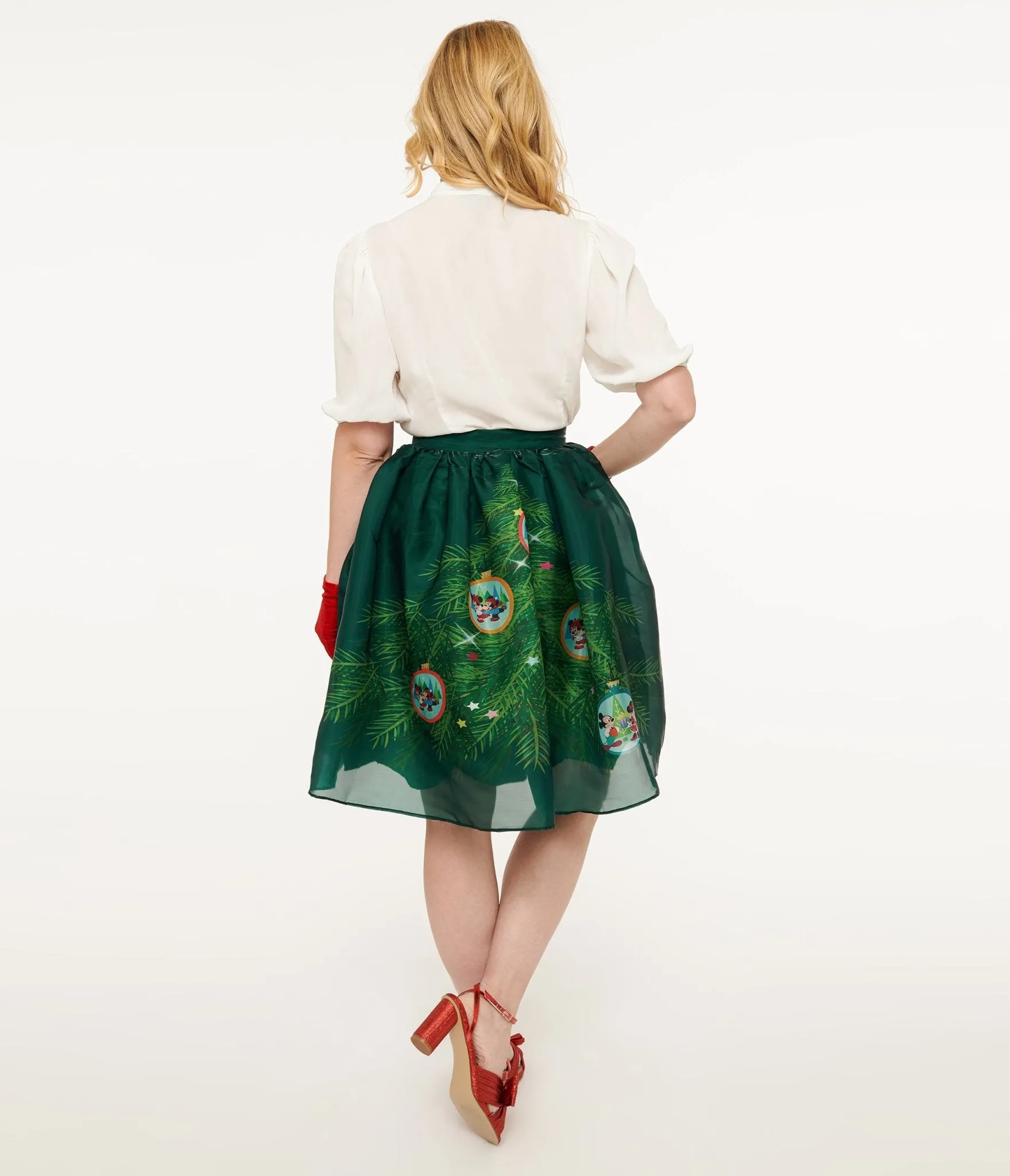 Disney Holiday Collection by Unique Vintage Light Up Green Mickey & Minnie Christmas Tree Ballerina Skirt