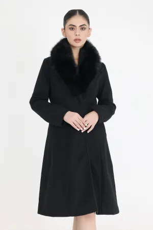 FAUX FUR COLLAR OVERCOAT-BLACK