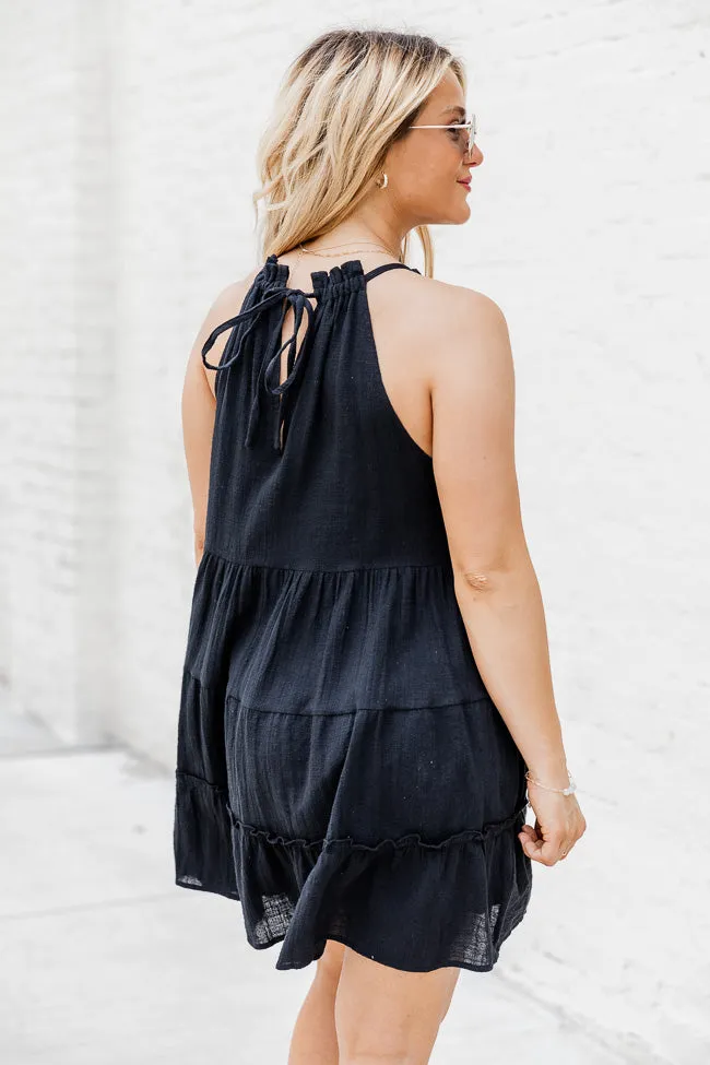 Figure You Out Black Mini Halter Dress   FINAL SALE