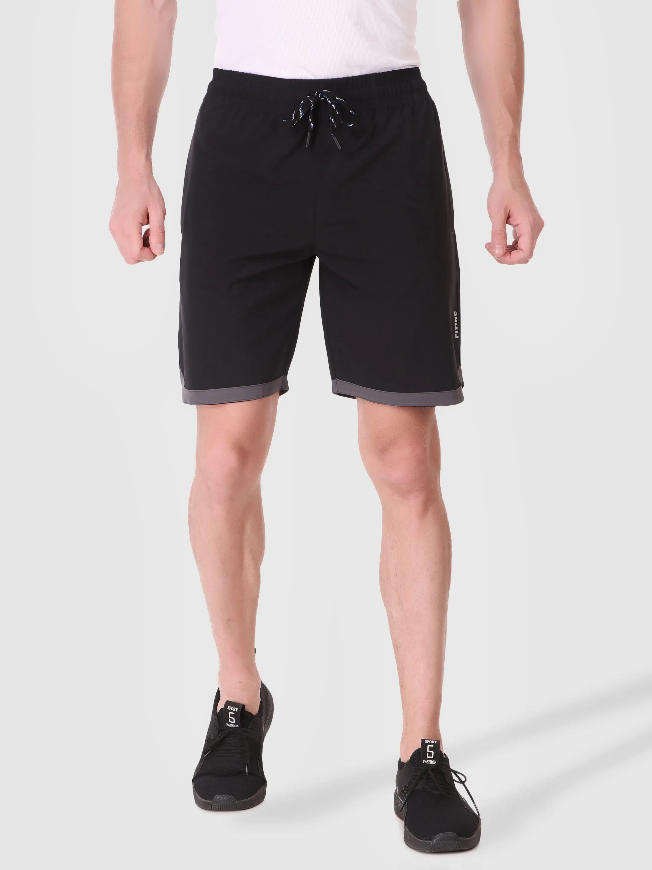 Fitinc N.S Lycra Black Shorts for Men with Zipper Pockets