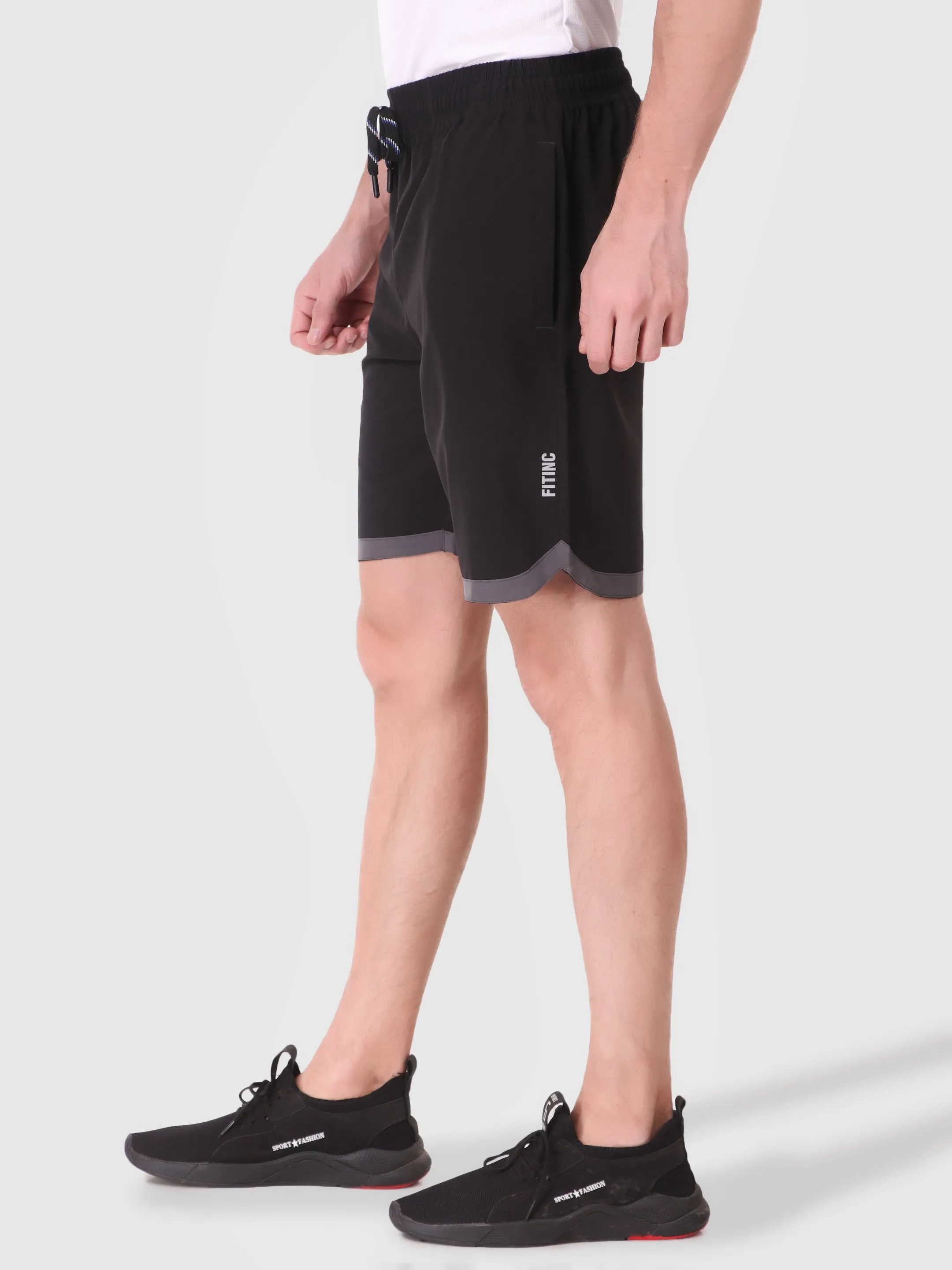 Fitinc N.S Lycra Black Shorts for Men with Zipper Pockets