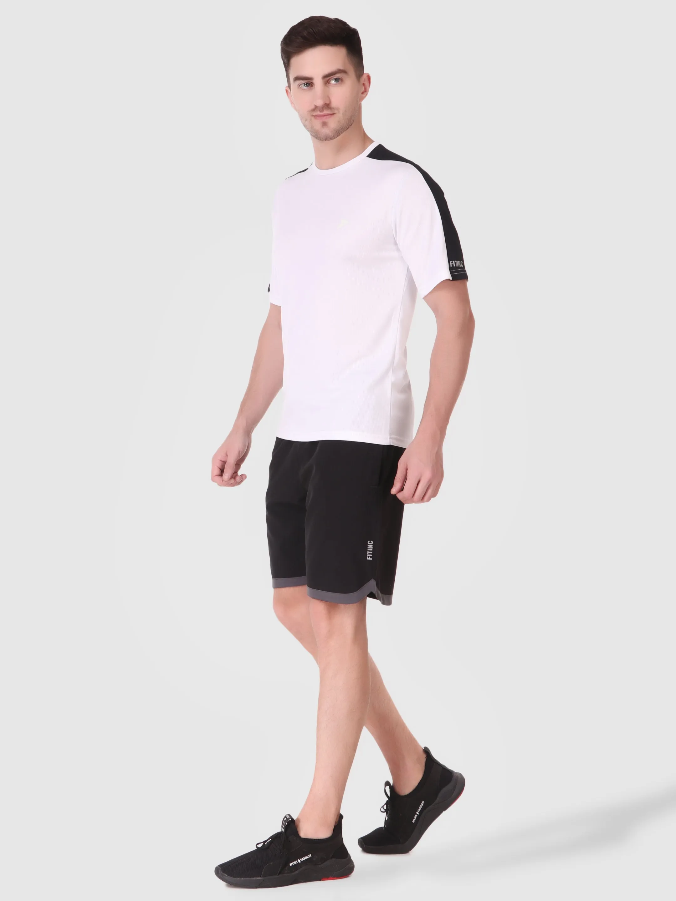 Fitinc N.S Lycra Black Shorts for Men with Zipper Pockets