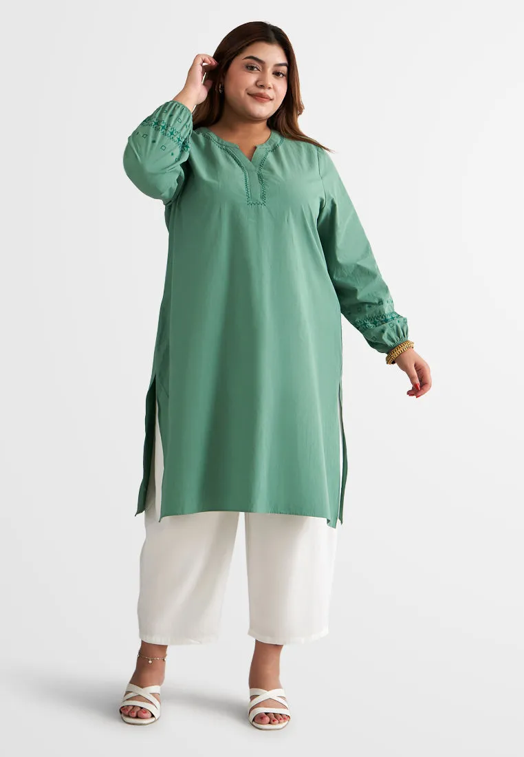 Geeti Embroidery Puff Sleeve Tunic Top