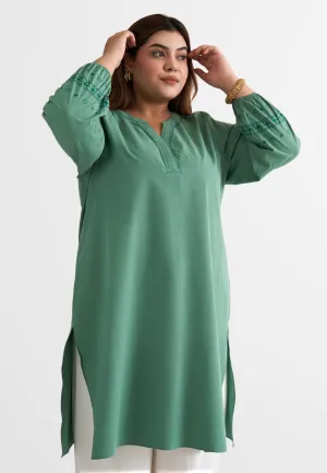 Geeti Embroidery Puff Sleeve Tunic Top