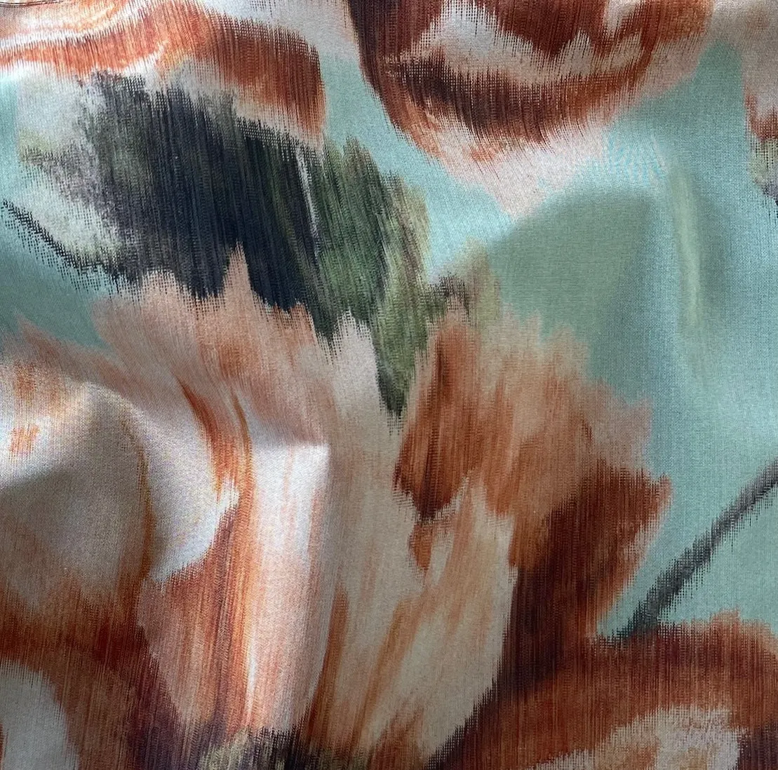 Ginger Floral Profusion on Aqua Sky Crisp Polyester Taffeta (Made in Italy)