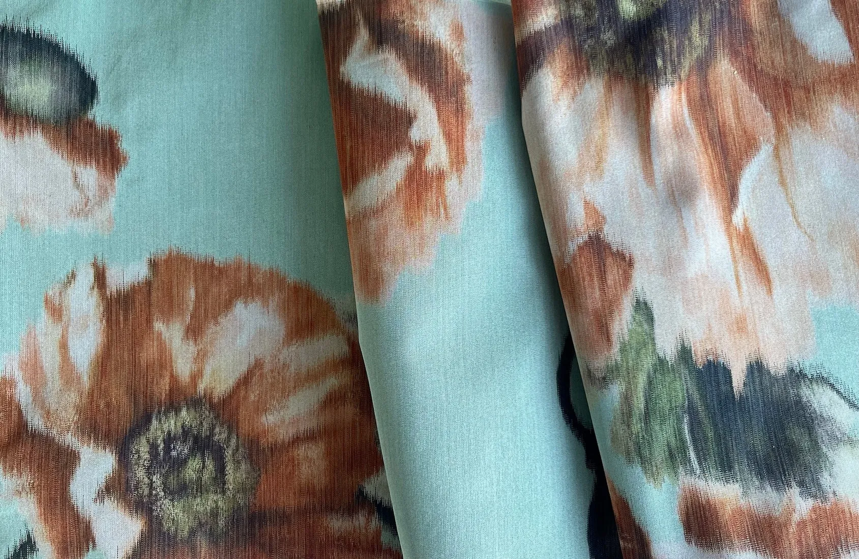 Ginger Floral Profusion on Aqua Sky Crisp Polyester Taffeta (Made in Italy)