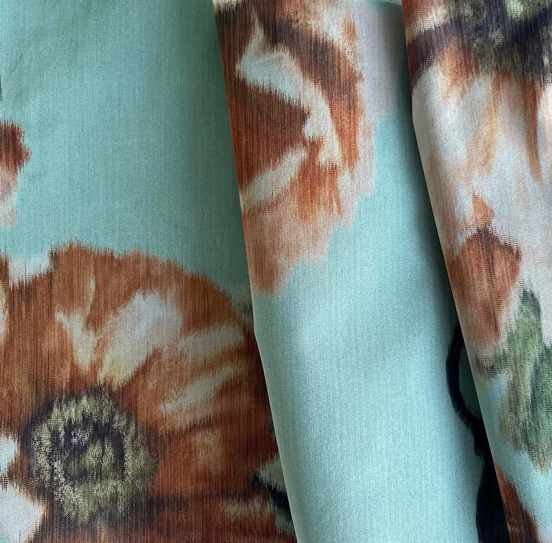 Ginger Floral Profusion on Aqua Sky Crisp Polyester Taffeta (Made in Italy)