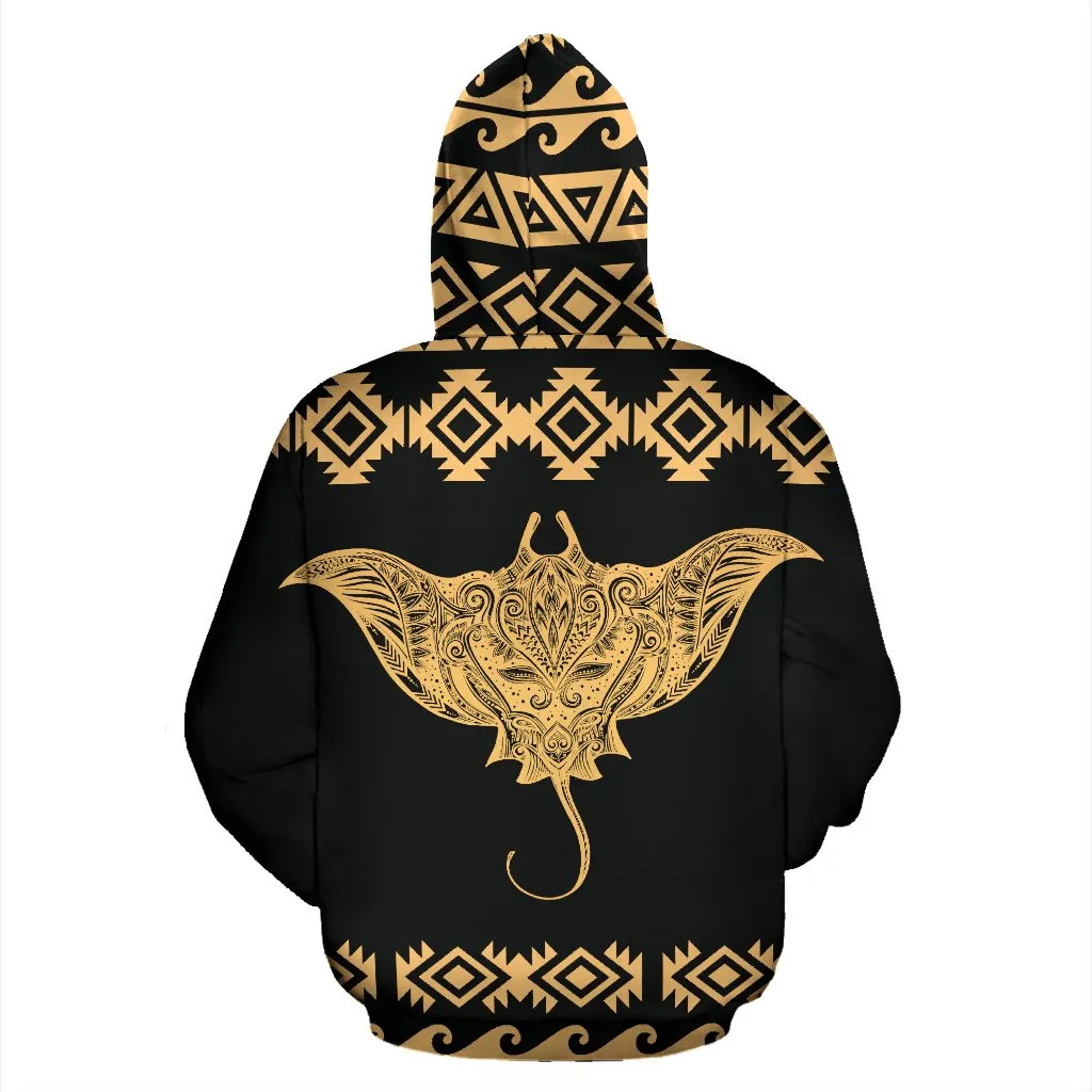 Hawaii Manta Ray Pattern Tribal Tattoo Zip Up Hoodie Bn01