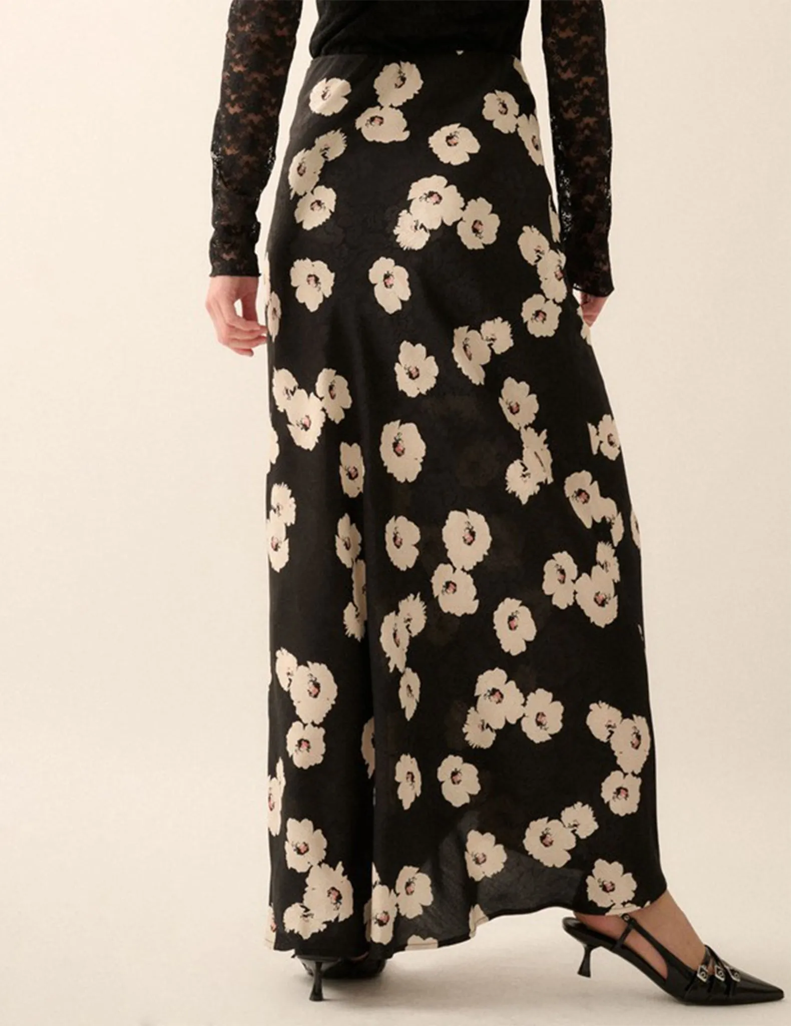 Idalia Black Floral Longline Skirt