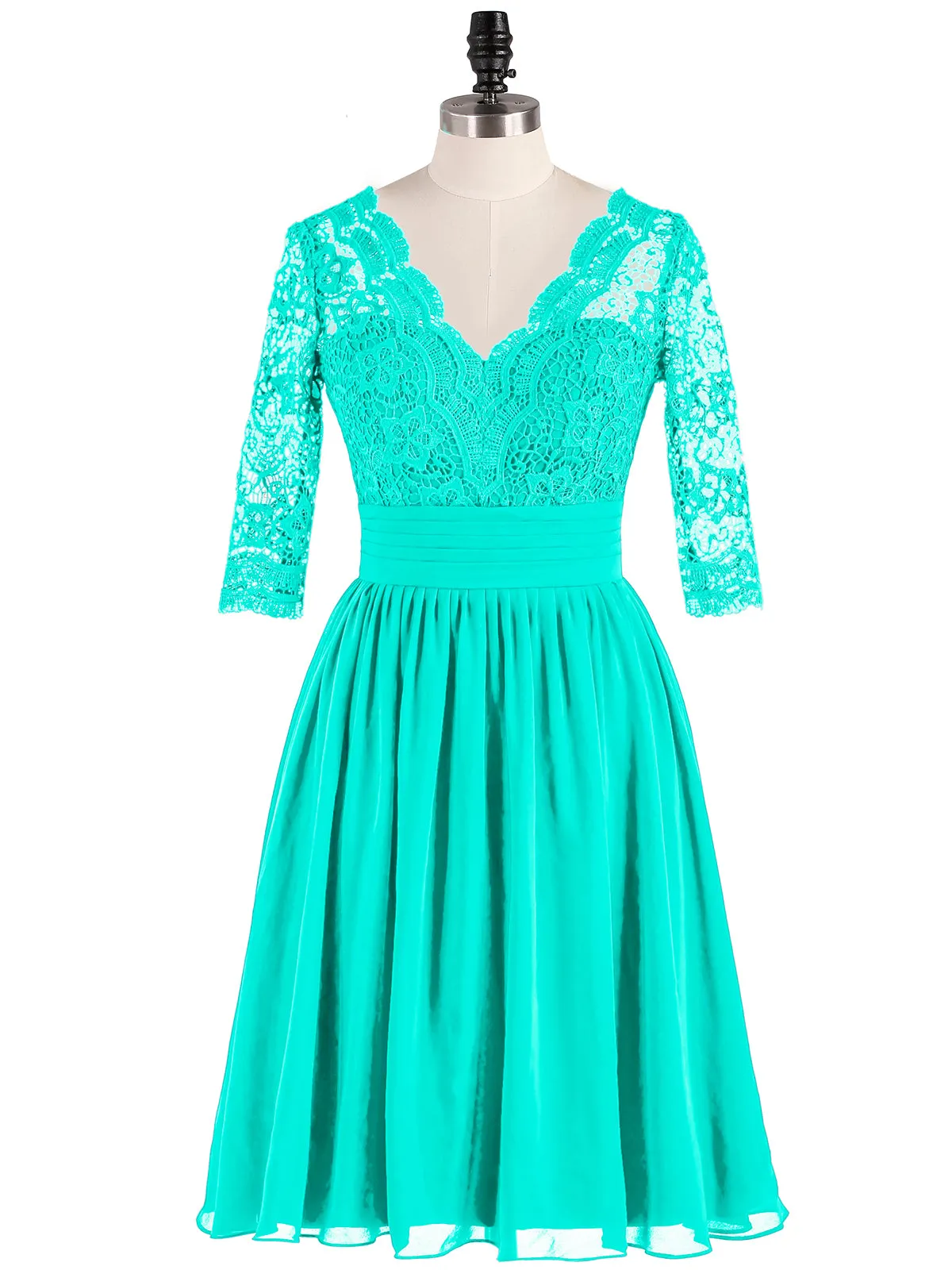 Lace and Chiffon Short Dress with Half Sleeves Spa