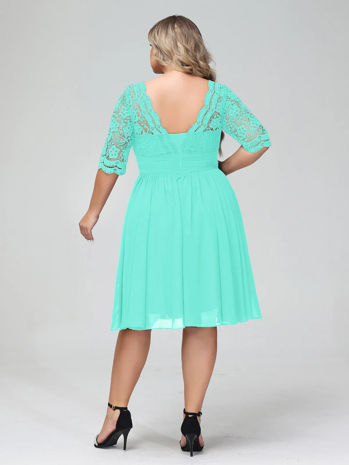 Lace and Chiffon Short Dress with Half Sleeves Spa