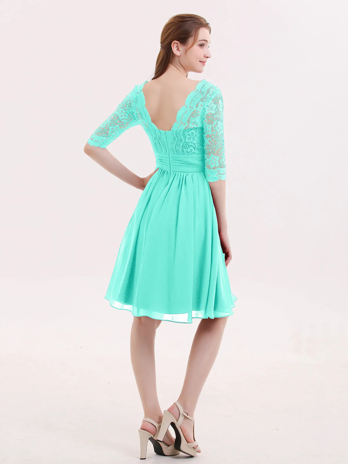 Lace and Chiffon Short Dress with Half Sleeves Spa