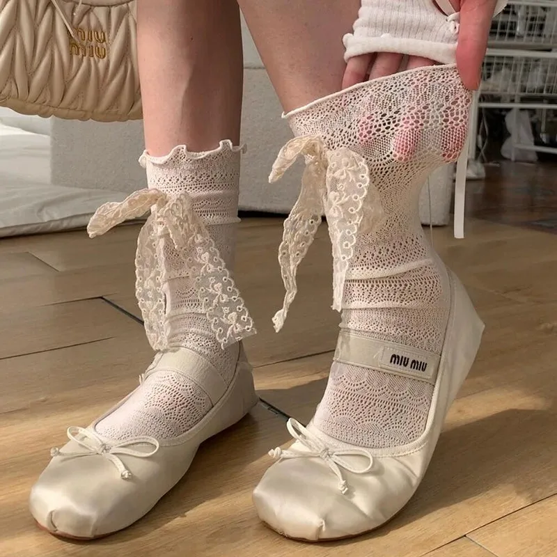 Lace Mesh Ribbon Summer Socks