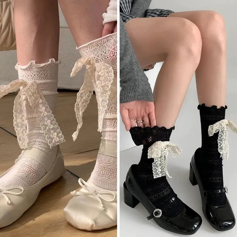 Lace Mesh Ribbon Summer Socks