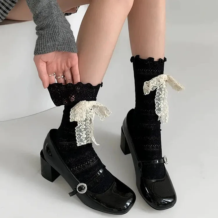 Lace Mesh Ribbon Summer Socks