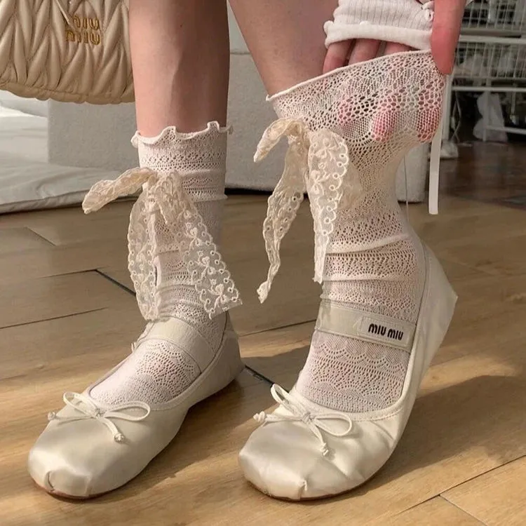 Lace Mesh Ribbon Summer Socks