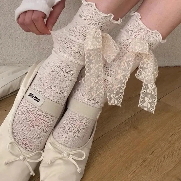 Lace Mesh Ribbon Summer Socks