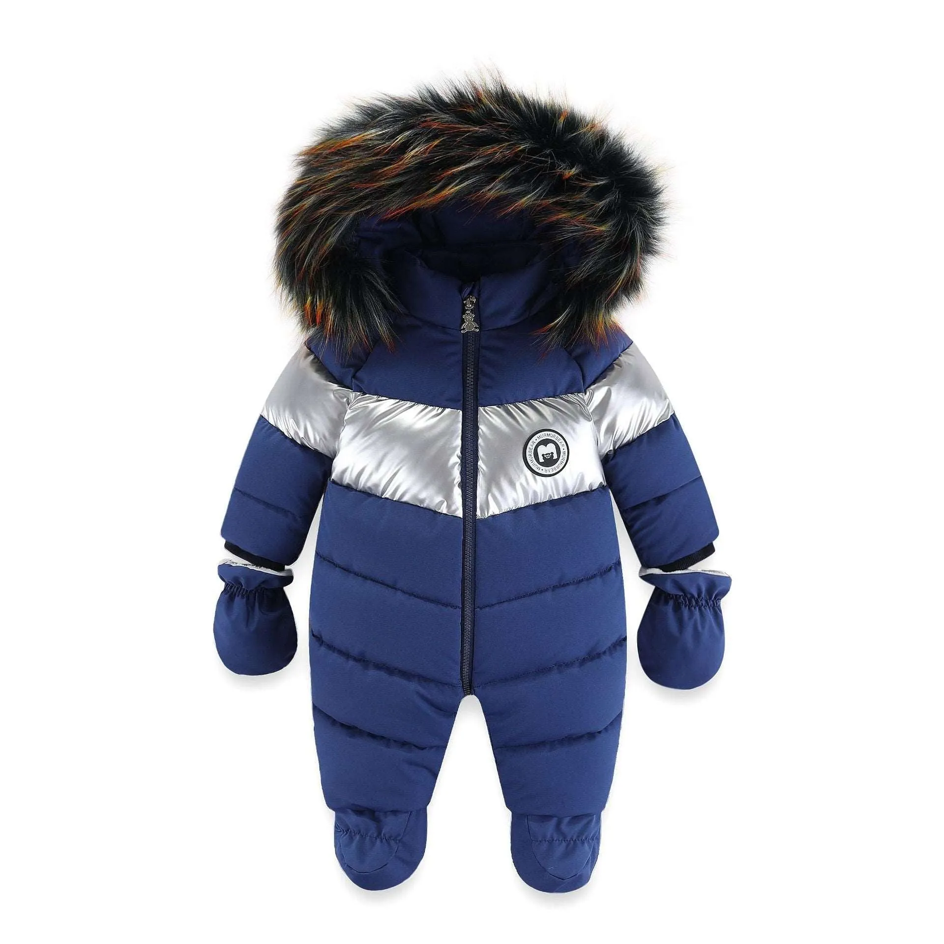 Little Gigglers World Winter Fur Collar Warm Infant Rompers Hoodies