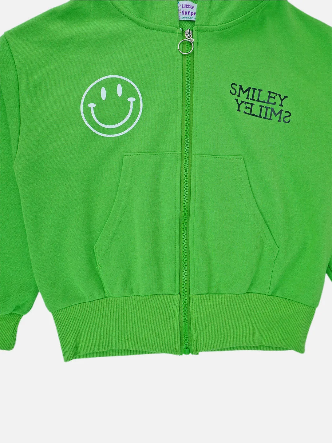 Little Surprise Box, Casual Smiley Green & White Stripes 2Pcs Track Suit Set For Kids & Tweens