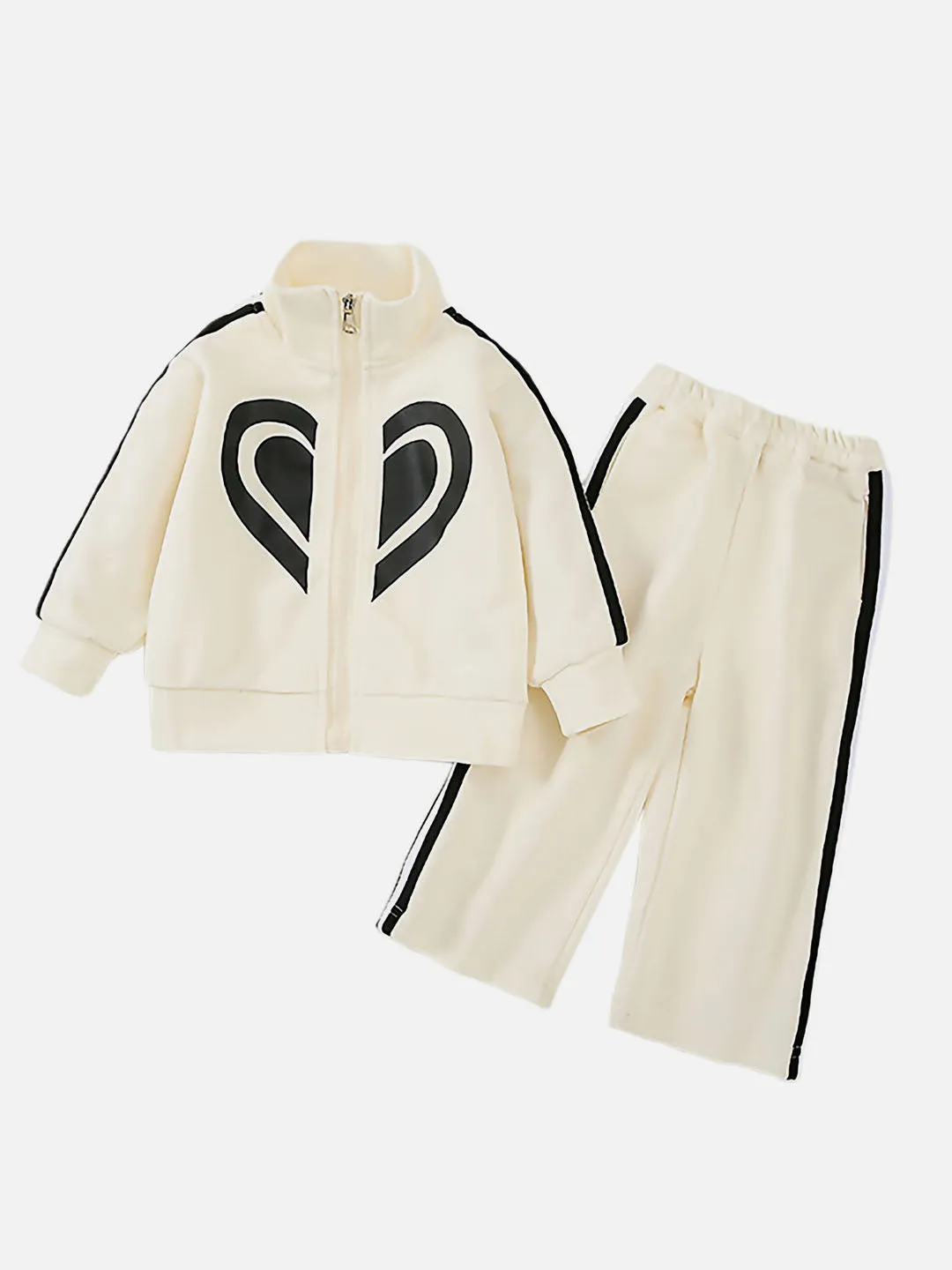 Little Surprise Box,Casual Cream & Black Big Heart 2Pcs Track Suit Set For Kids & Tweens