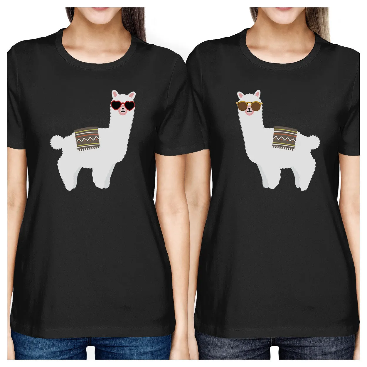 Llamas With Sunglasses BFF Matching Black Shirts