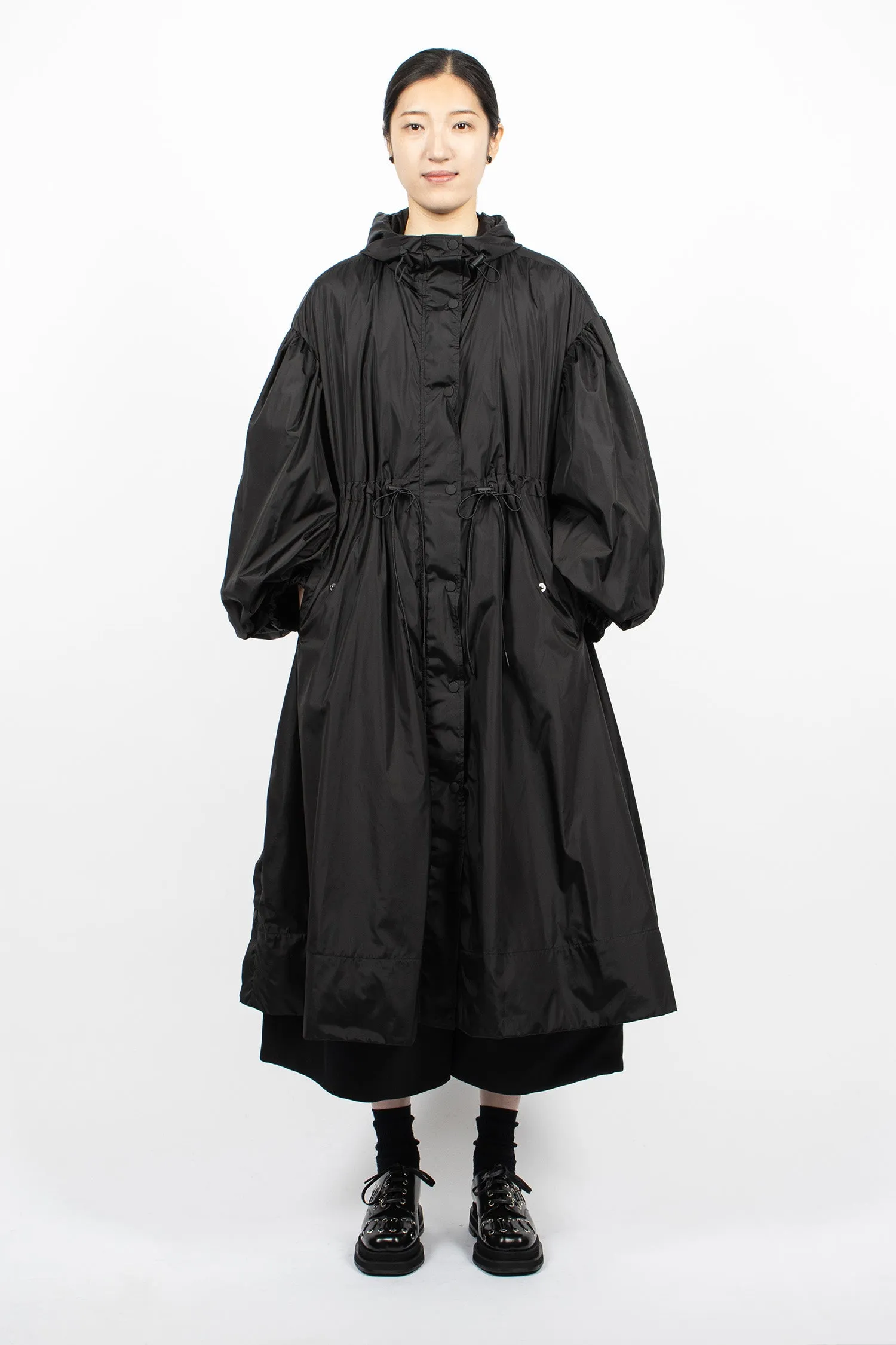 Long Button Placket Trapeze Parka Black