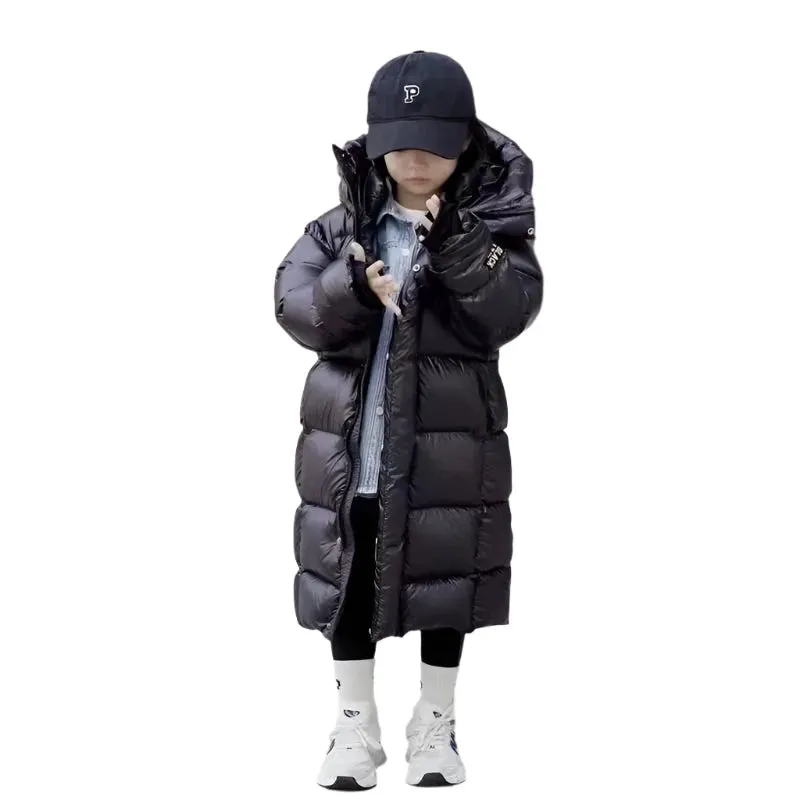 Long Ribbed Hooded Down Coat