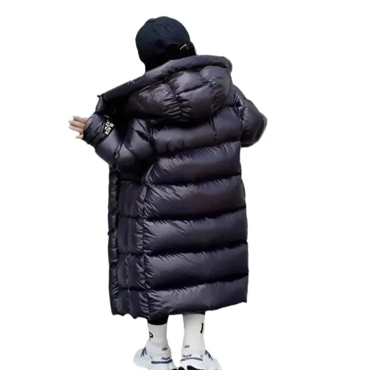 Long Ribbed Hooded Down Coat