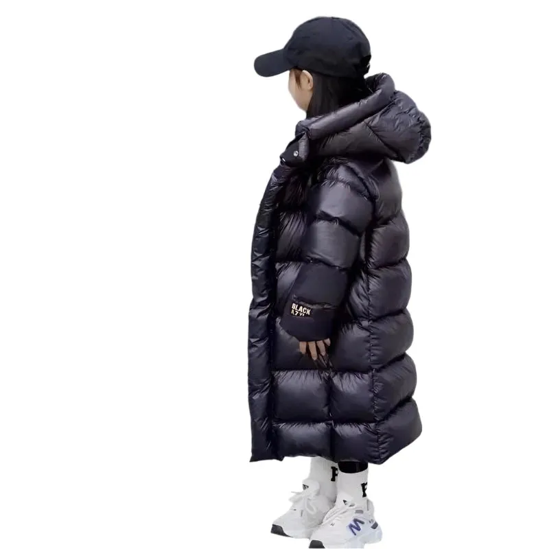 Long Ribbed Hooded Down Coat