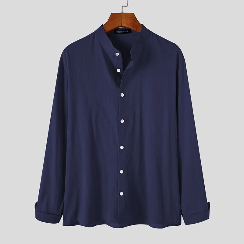 Men Cotton Solid Button Down Breathable Shirts