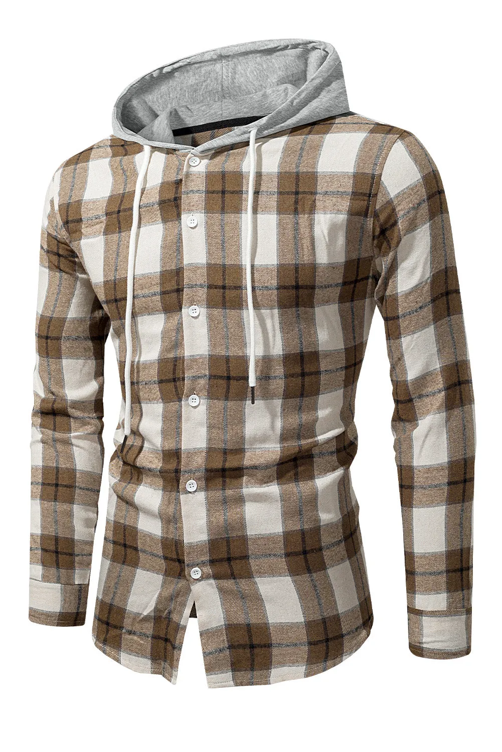 Men's Plaid Hooded Shirts Casual Long Sleeve Lightweight Shirt Jackets